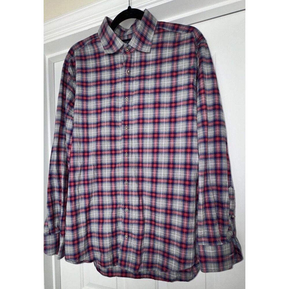 Charles Tyrwhitt Large Shirt Mens Slim Fit Long Sleeve Red Blue Gray Plaid